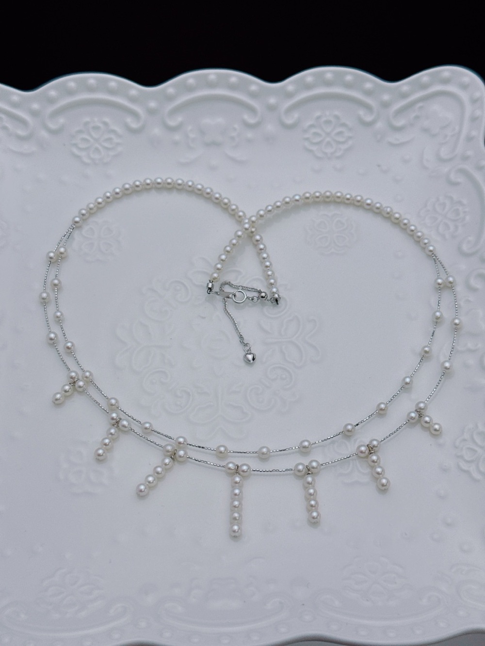 26X547 S925 Stamped Freshwater Baby Pearl Double Layers Necklace 18+2” 3-4mm